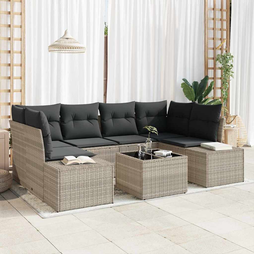 Havesofa Sæt 7 pcs Lysegrå Poly rattan