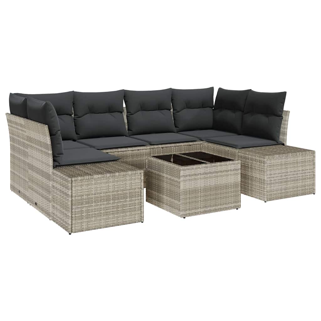 Havesofa Sæt 7 pcs Lysegrå Poly rattan