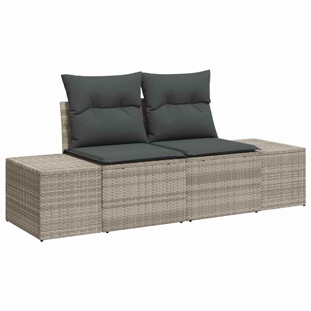 Havesofa Sæt 7 pcs Lysegrå Poly rattan