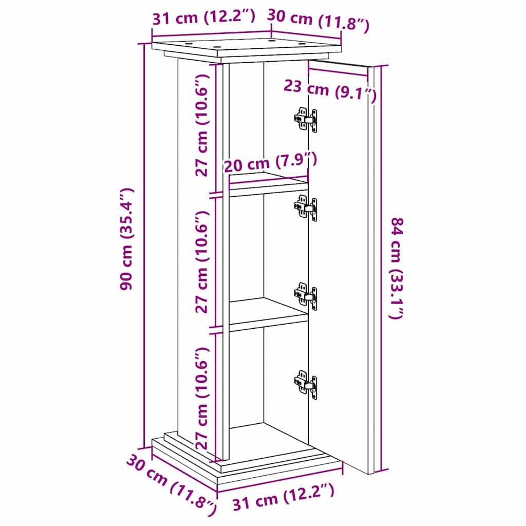 Displaystander med dør Sort eg 31 x 30 x 90 cm Konstrueret træ