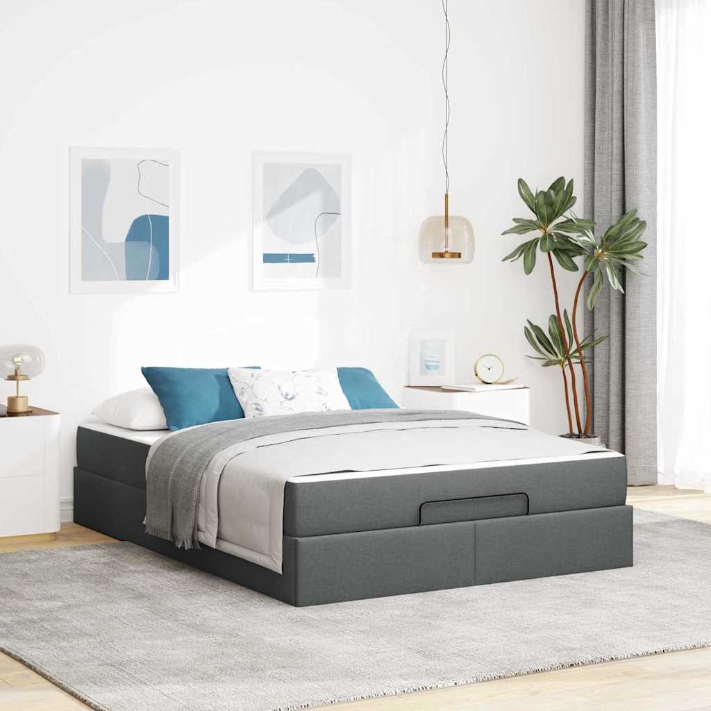 Sengestel med opbevaring Mørkegrå 160 x 200 cm Stof