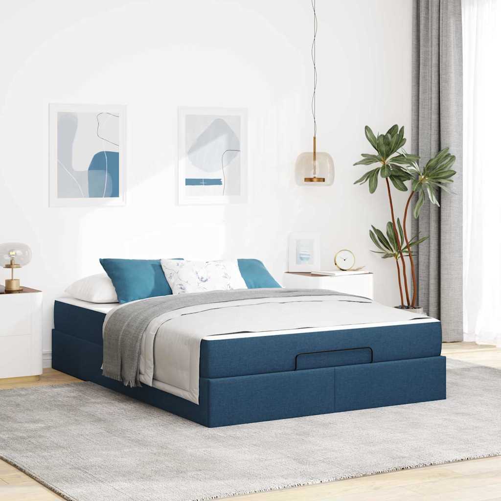 Sengestel med opbevaring Blå 160 x 200 cm Stof