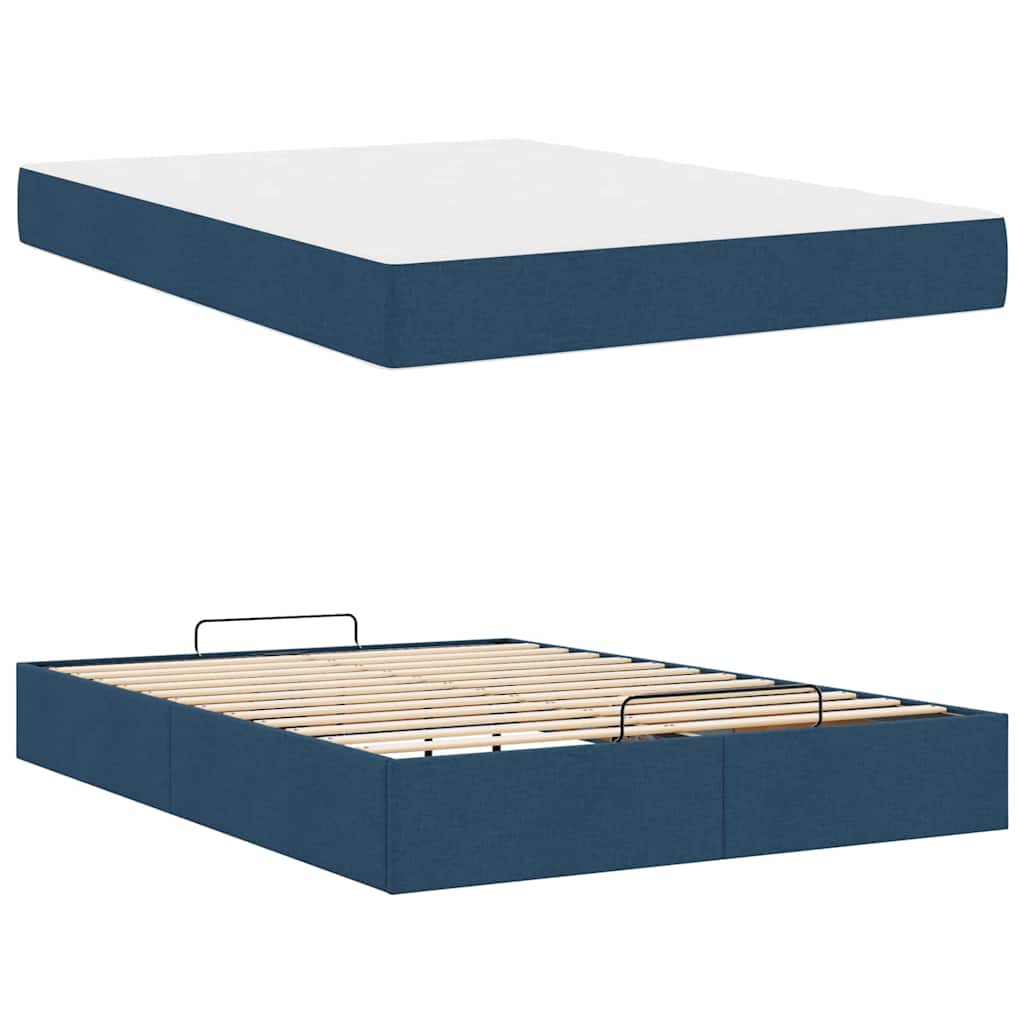 Sengestel med opbevaring Blå 160 x 200 cm Stof