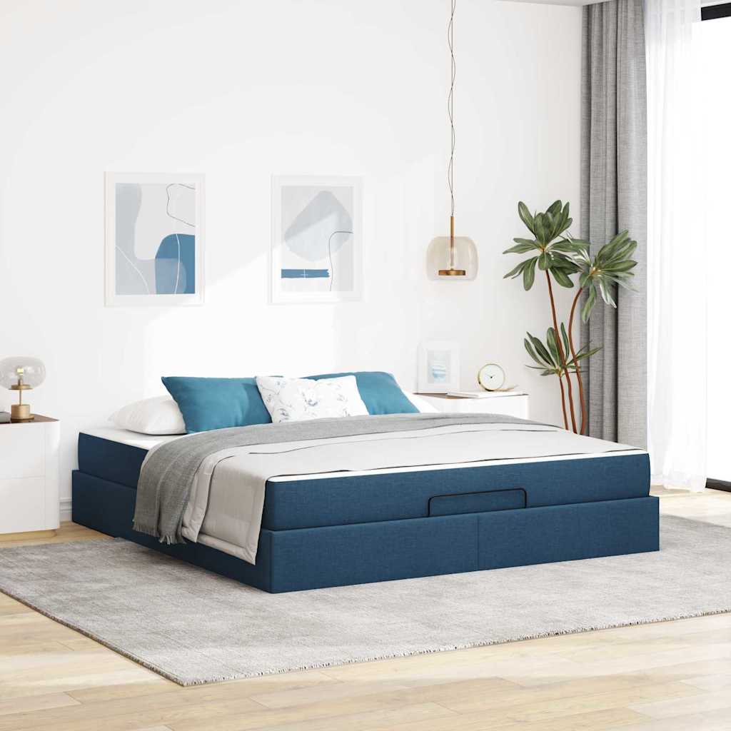 Sengestel med opbevaring Blå 180 x 200 cm Stof