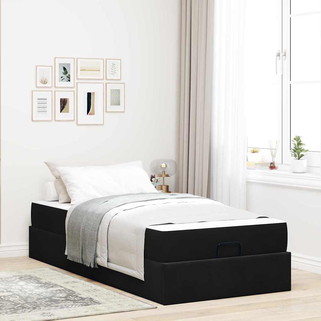 Sengestel med madras med opbevaring Blcak 90 x 190 cm Fløjl