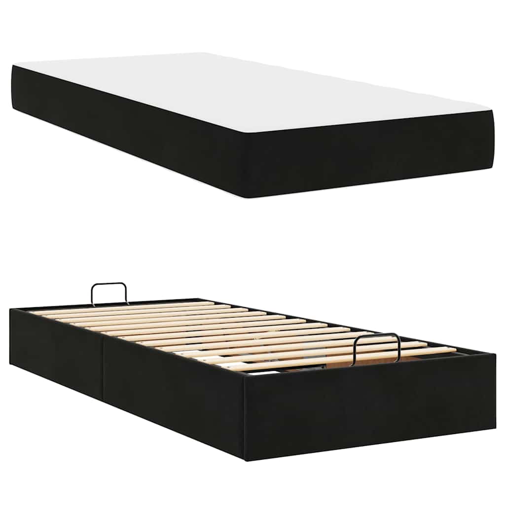 Sengestel med madras med opbevaring Blcak 90 x 190 cm Fløjl