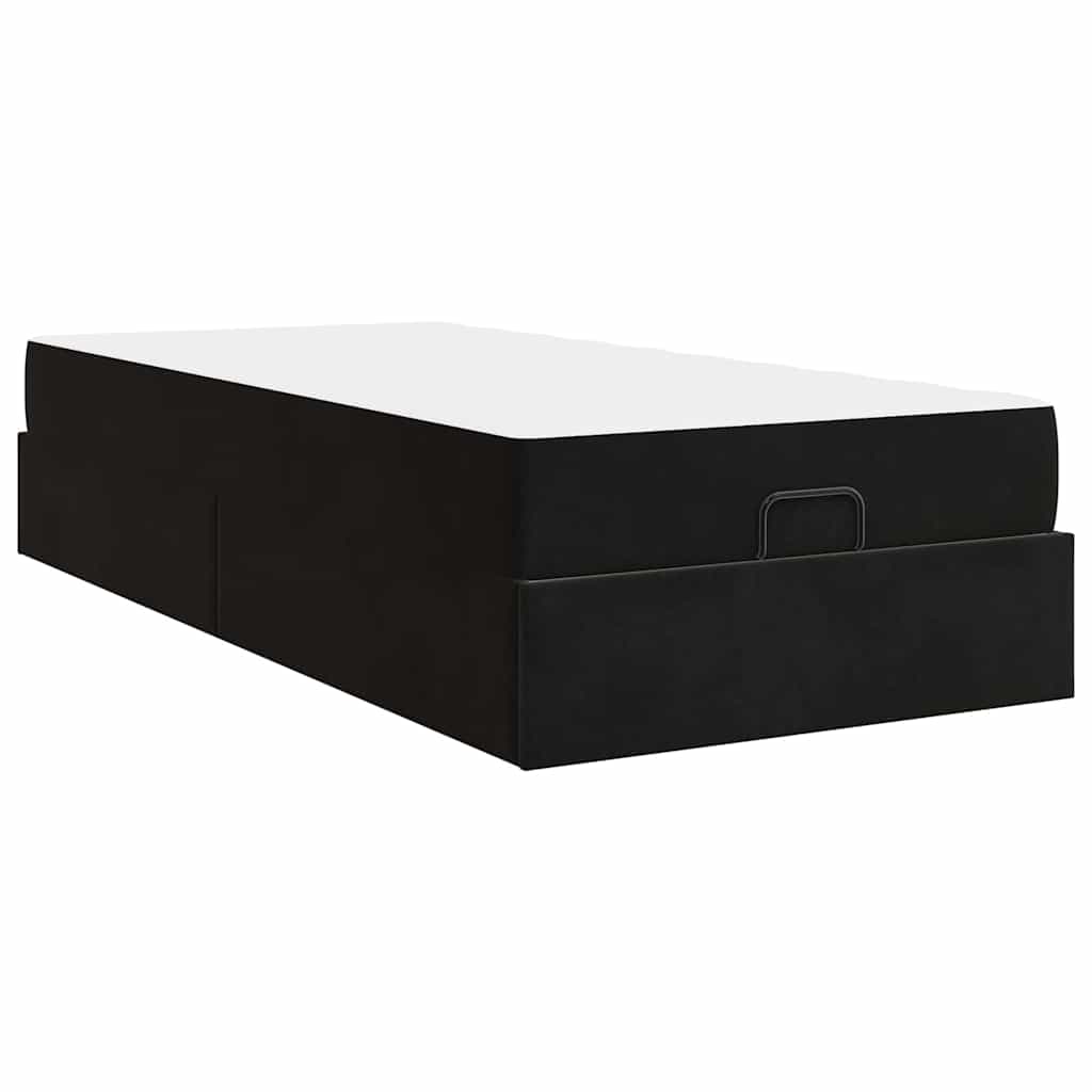 Sengestel med madras med opbevaring Blcak 90 x 190 cm Fløjl