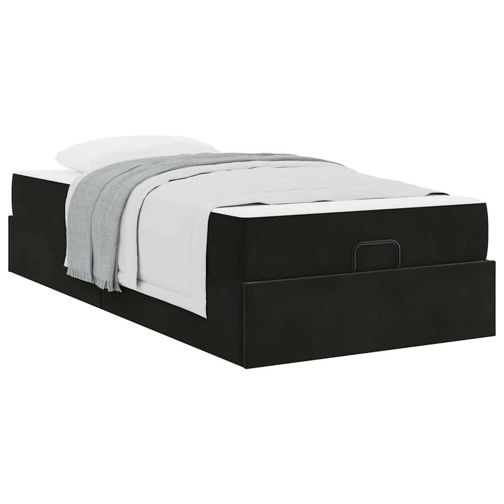 Sengestel med madras med opbevaring Blcak 90 x 190 cm Fløjl