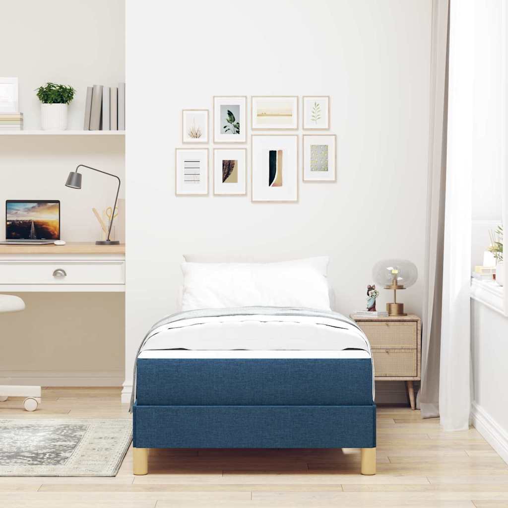 Box spring seng Blå og Brun 90 x 190 cm Stof og konstrueret træ
