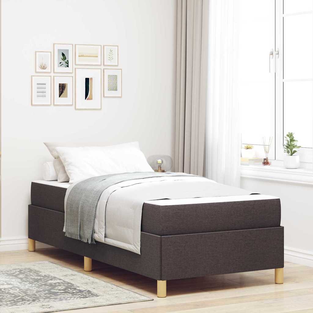 Box spring seng med madras Hvid og mørkebrun 90 x 190 cm Stof
