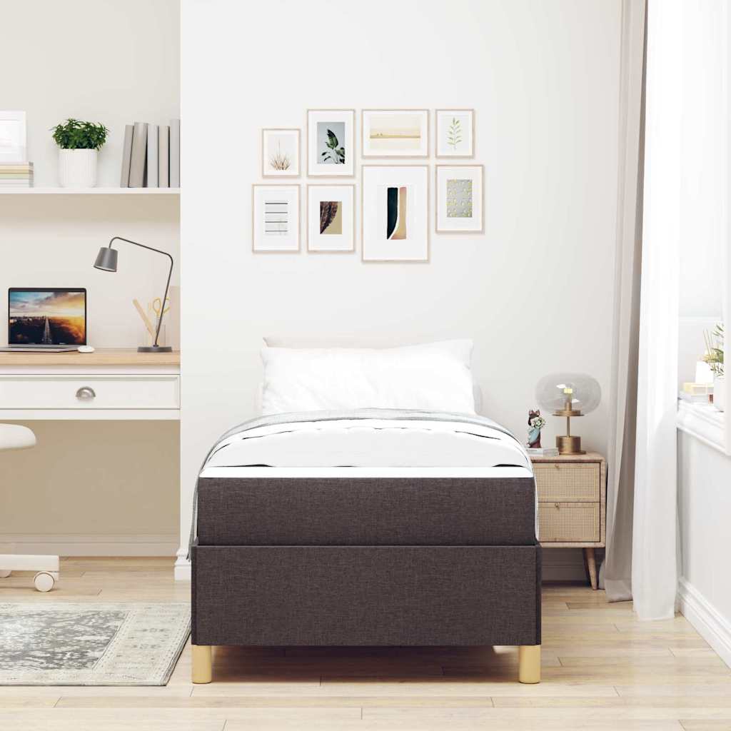 Box spring seng med madras Hvid og mørkebrun 90 x 190 cm Stof