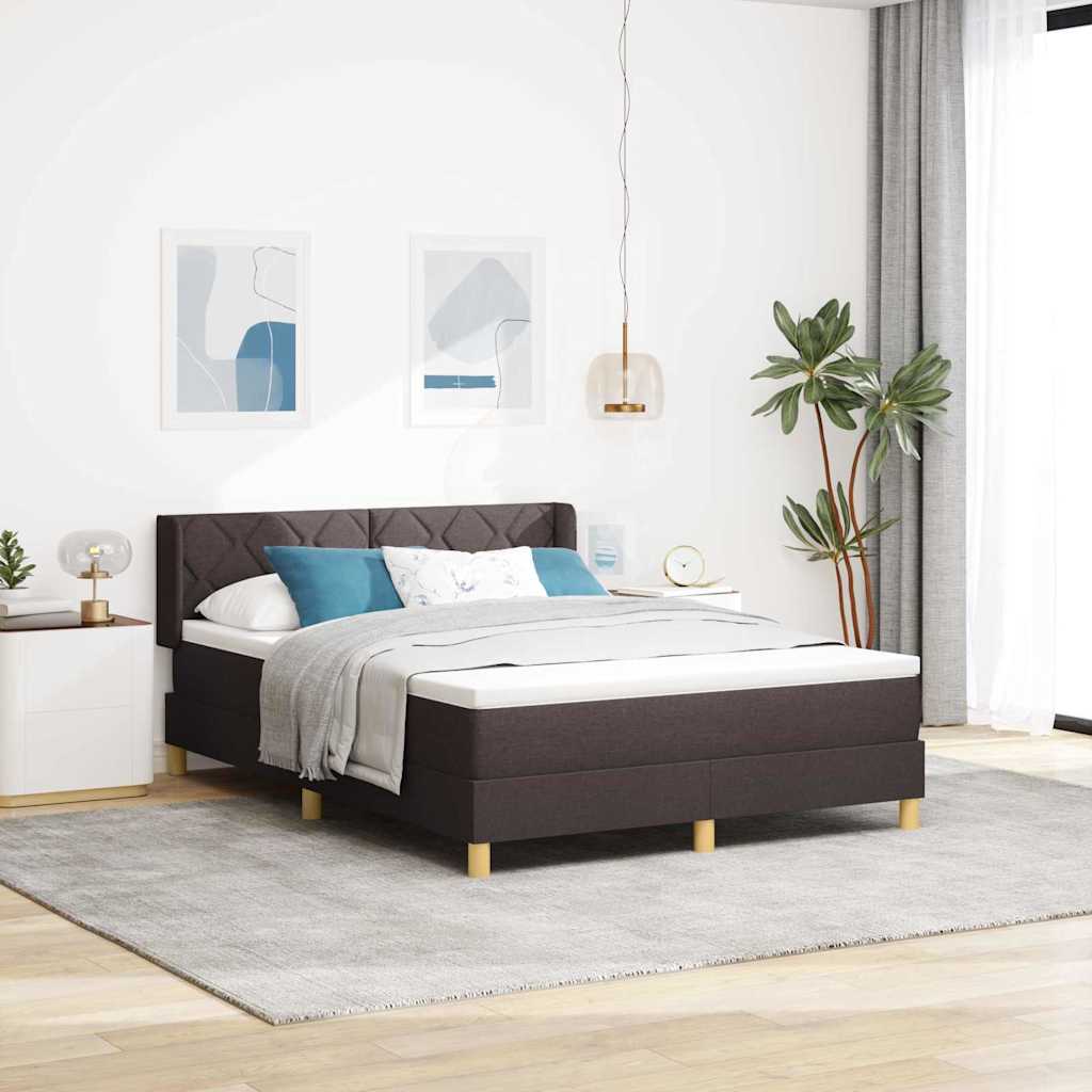 Box spring seng med madras Mørkebrun og Hvid 140 x 200 cm Stof
