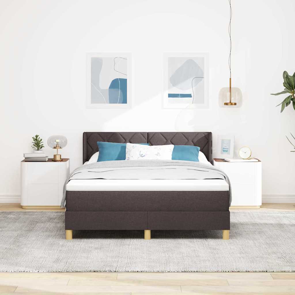 Box spring seng med madras Mørkebrun og Hvid 140 x 200 cm Stof