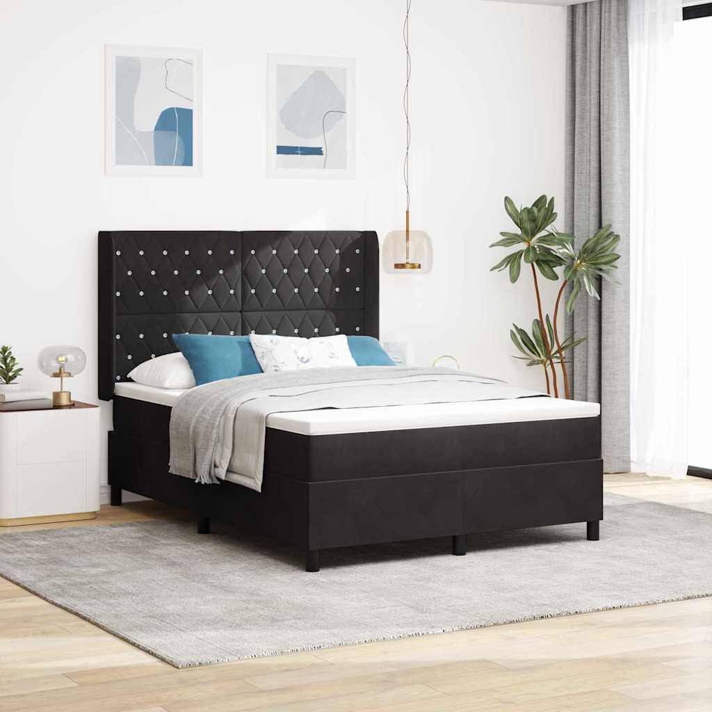 Box spring seng med hovedgærde Sort 160 x 200 cm Fløjl