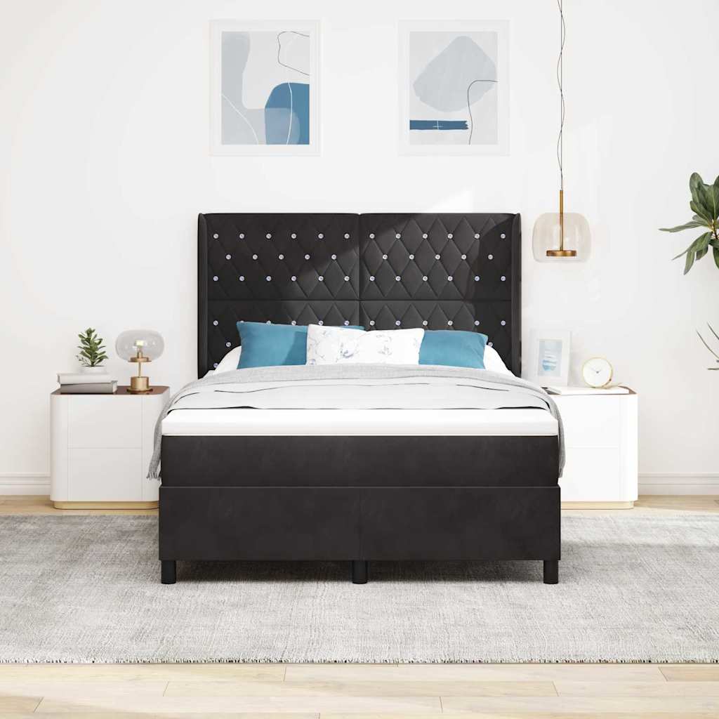 Box spring seng med hovedgærde Sort 160 x 200 cm Fløjl