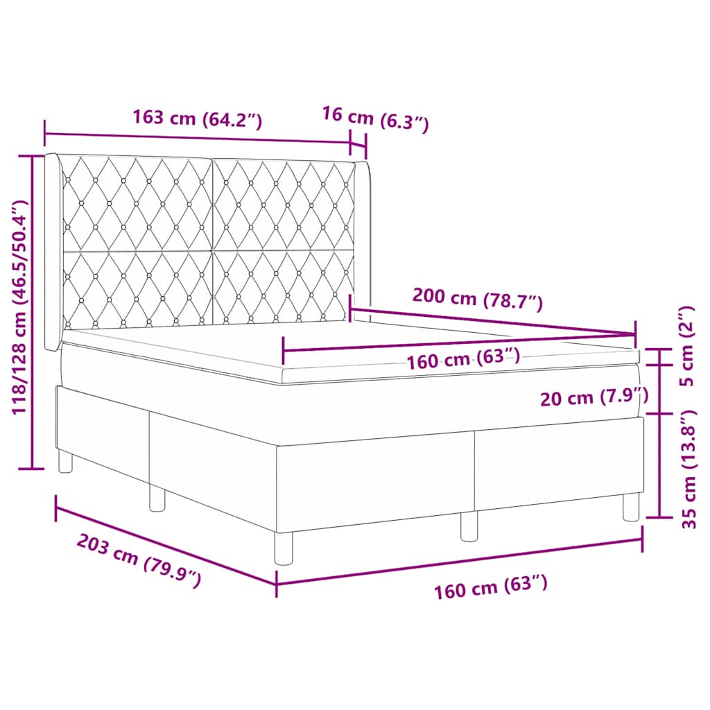 Box spring seng med hovedgærde Sort 160 x 200 cm Fløjl