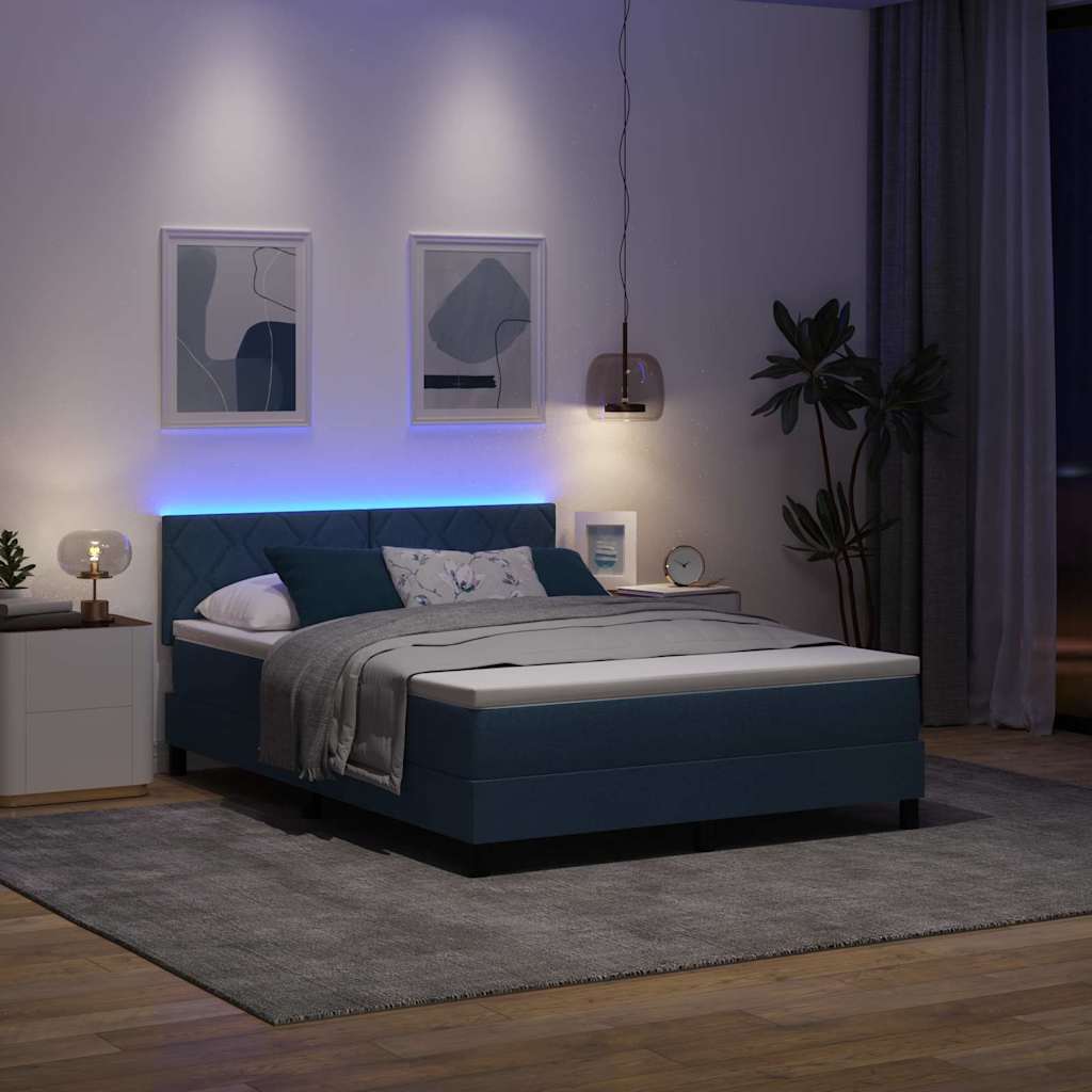 Box spring seng med madras med hovedgærde Blå 160 x 200 cm Stof