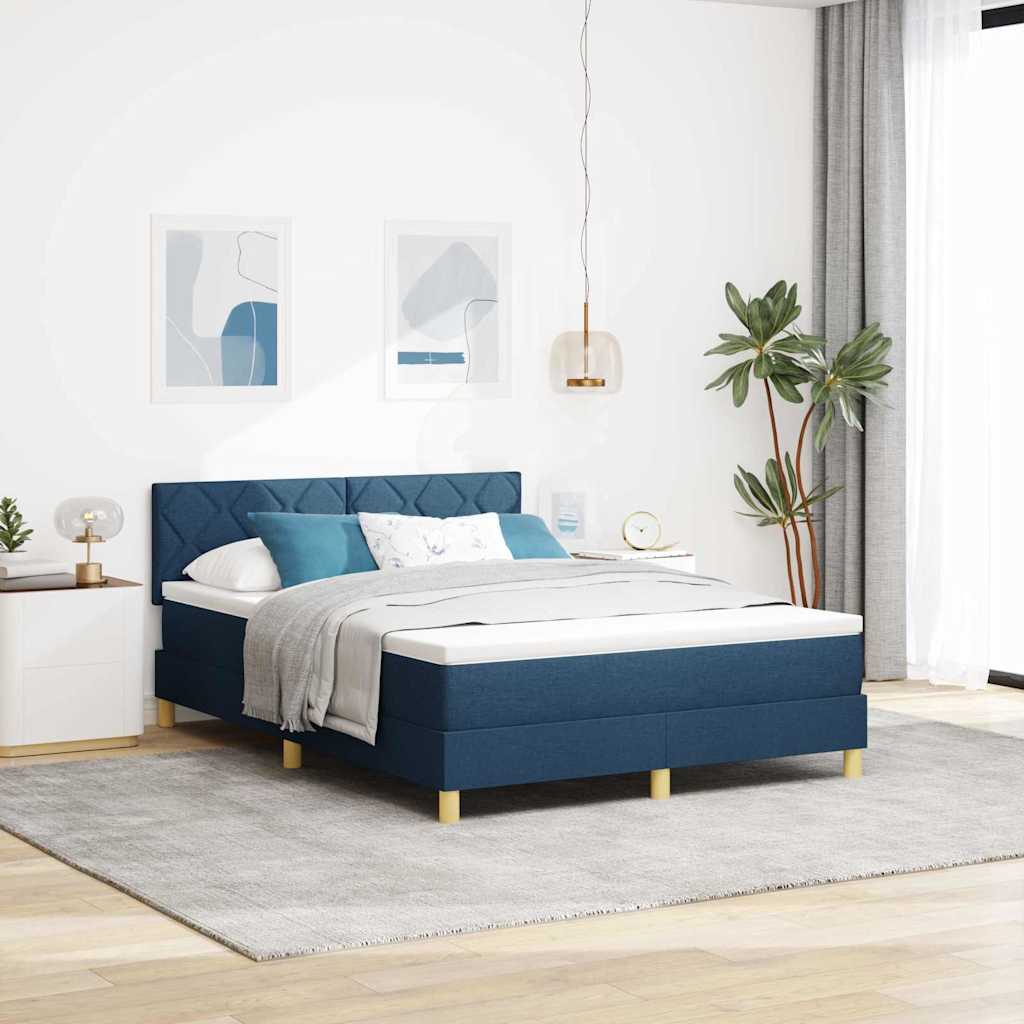 Box spring seng med madras med hovedgærde Blå 160 x 200 cm Stof