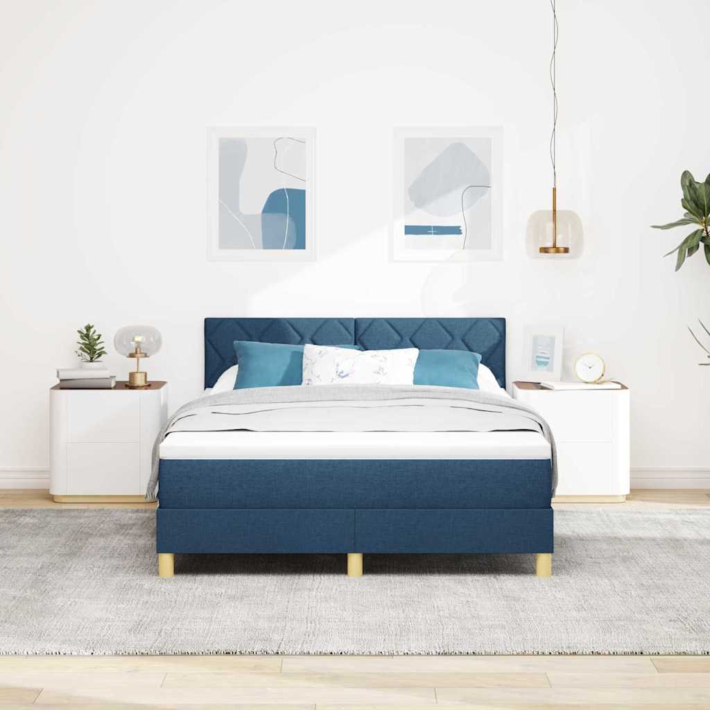 Box spring seng med madras med hovedgærde Blå 160 x 200 cm Stof