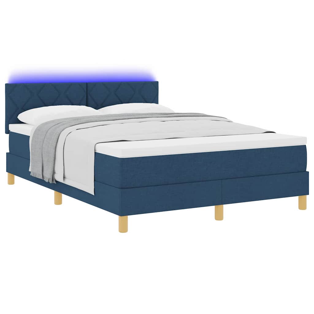 Box spring seng med madras med hovedgærde Blå 160 x 200 cm Stof