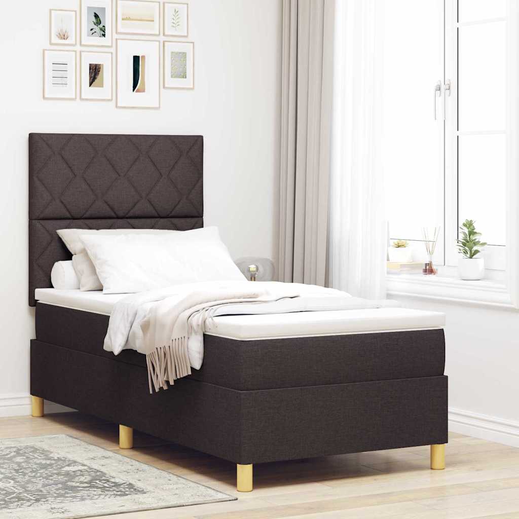 Box spring seng med madras Mørkebrun 90 x 190 cm Stof