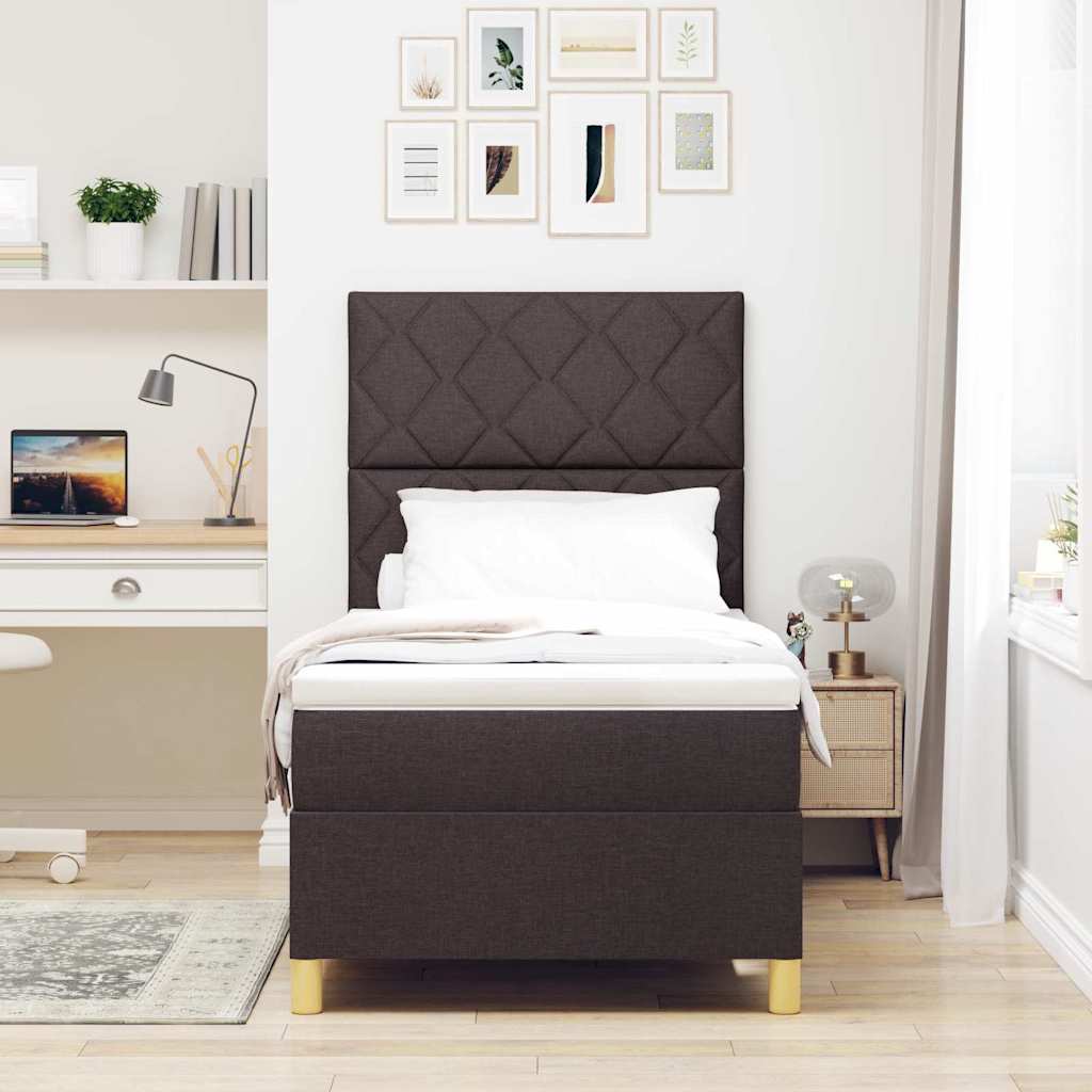 Box spring seng med madras Mørkebrun 90 x 190 cm Stof