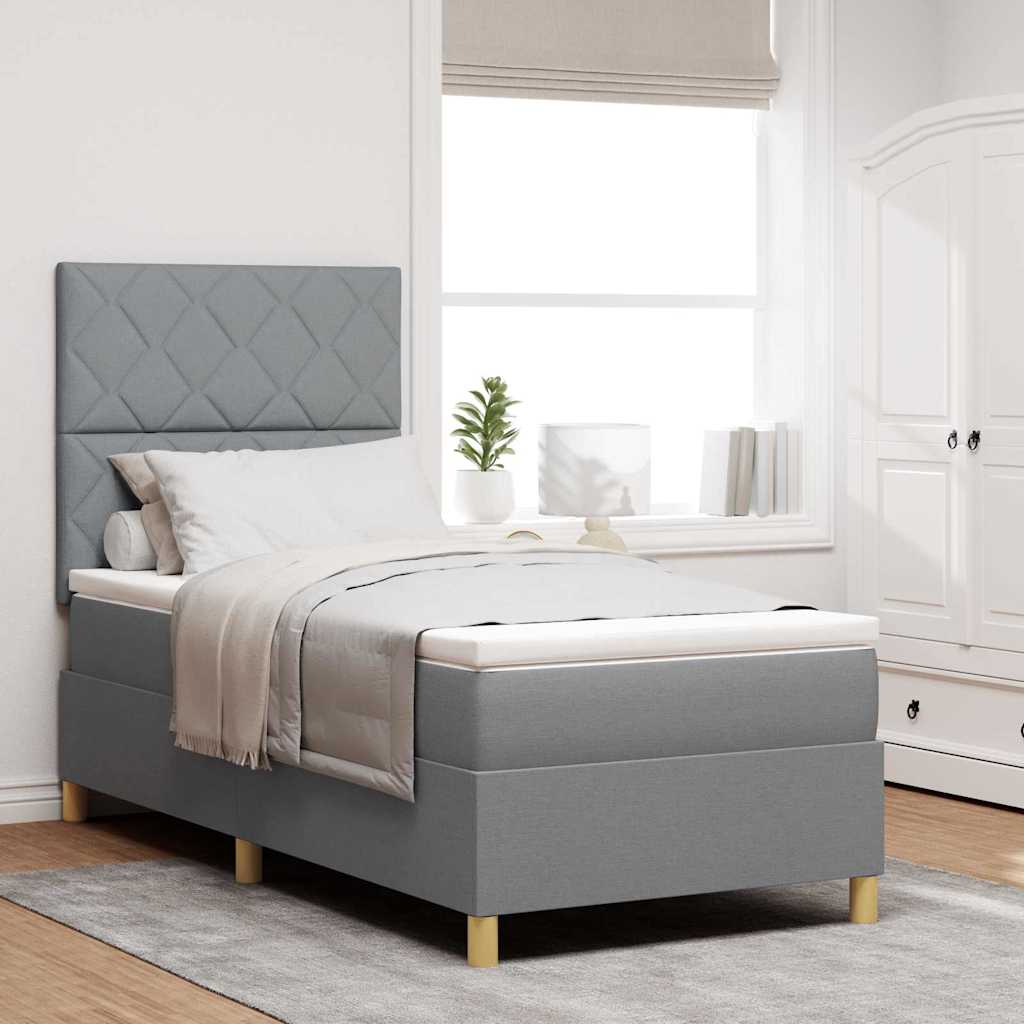 Box spring seng med madras Lysegrå 90 x 200 cm Stof