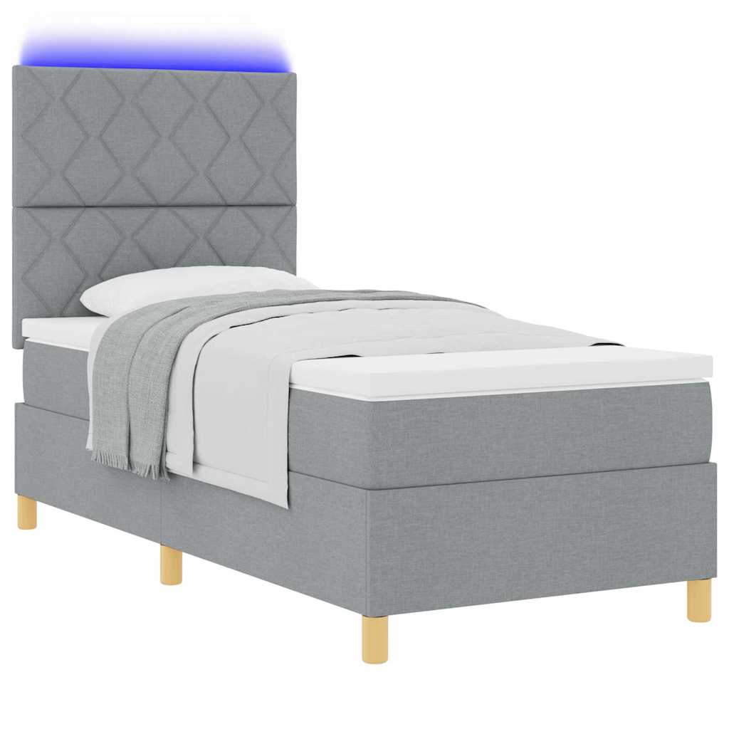 Box spring seng med madras Lysegrå 90 x 200 cm Stof