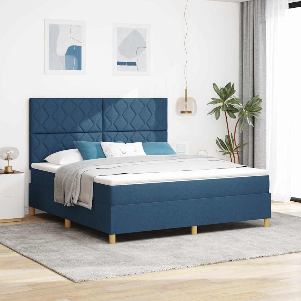 Box spring seng med madras med hovedgærde Blå 180 x 200 cm Stof