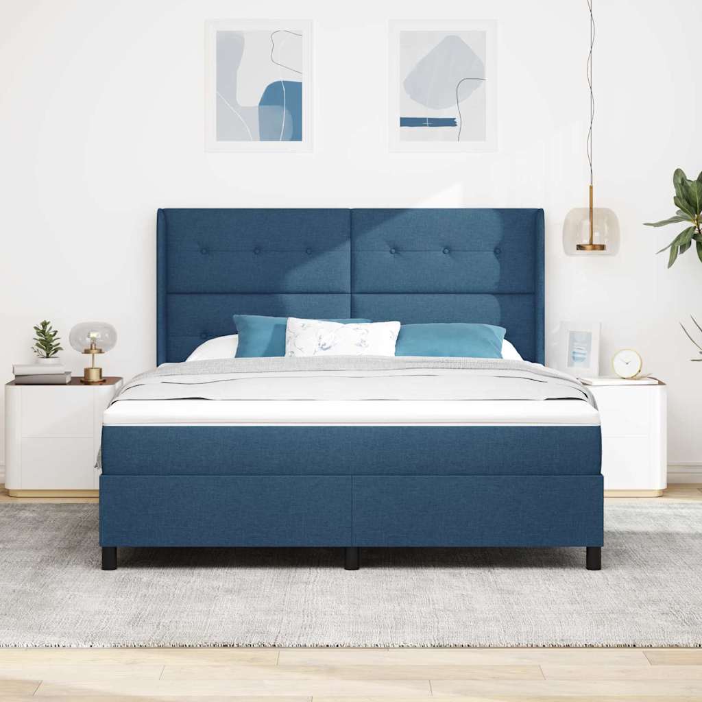 Box spring seng med madras med hovedgærde Blå 180 x 200 cm Stof