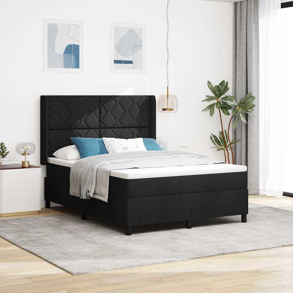 Box spring seng med madras Sort 140 x 200 cm Stof