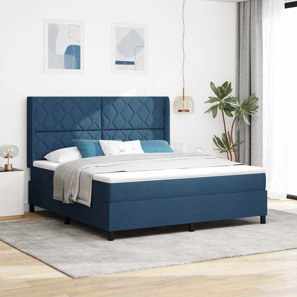 Box spring seng med madras med hovedgærde Blå 180 x 200 cm Stof