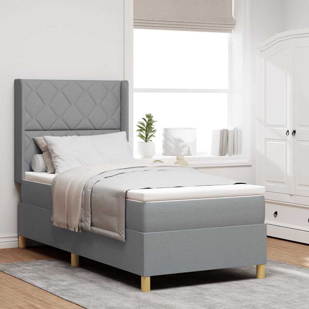 Box spring seng med madras Lysegrå 90 x 200 cm Stof
