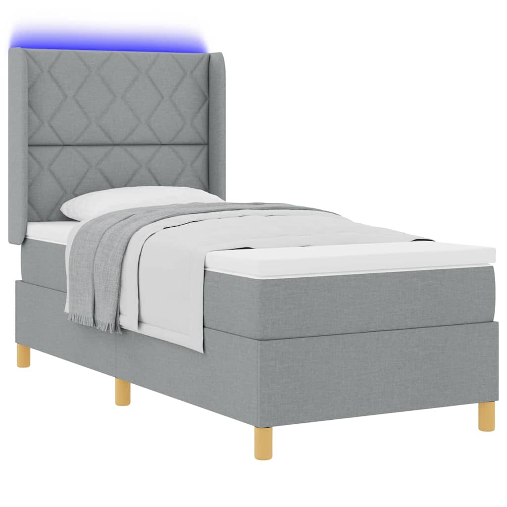Box spring seng med madras Lysegrå 90 x 200 cm Stof