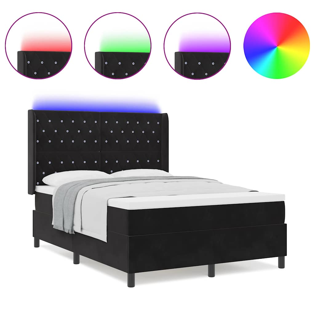 LED boxspring seng med madras Argyle Sort 160 x 200 cm Fløjl
