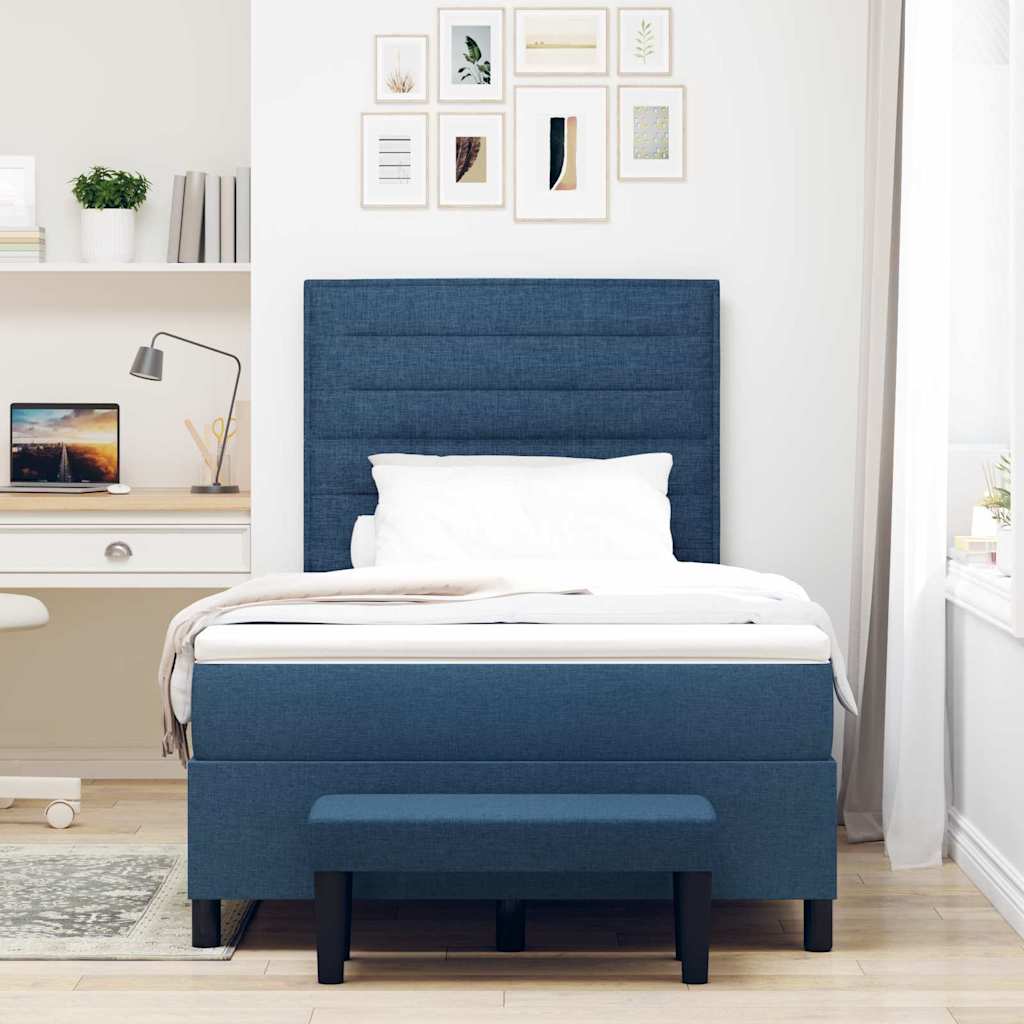 Box spring seng med madras med hovedgærde Blå 120 x 190 cm Stof