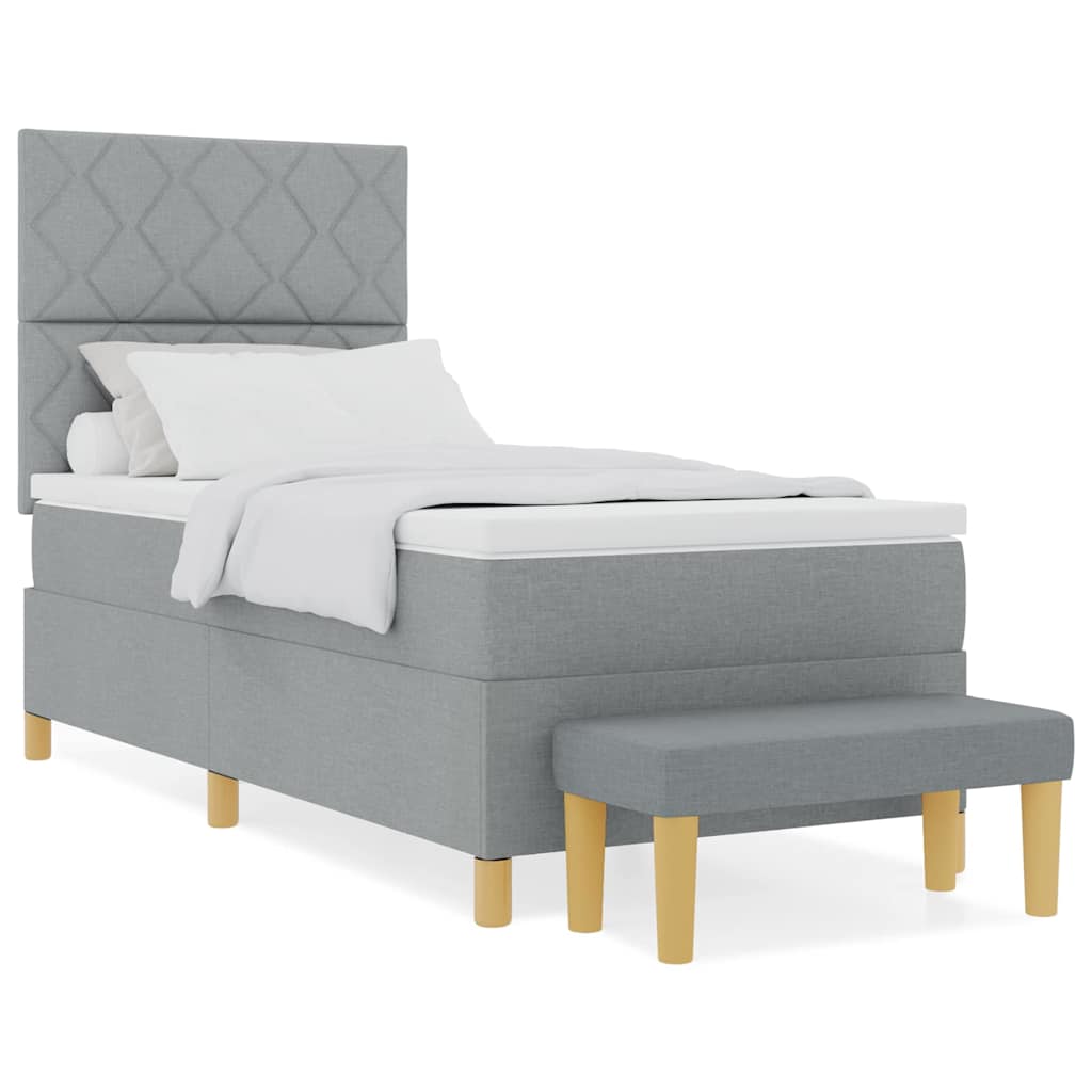 Box spring seng med madras Lysegrå 90 x 200 cm Stof
