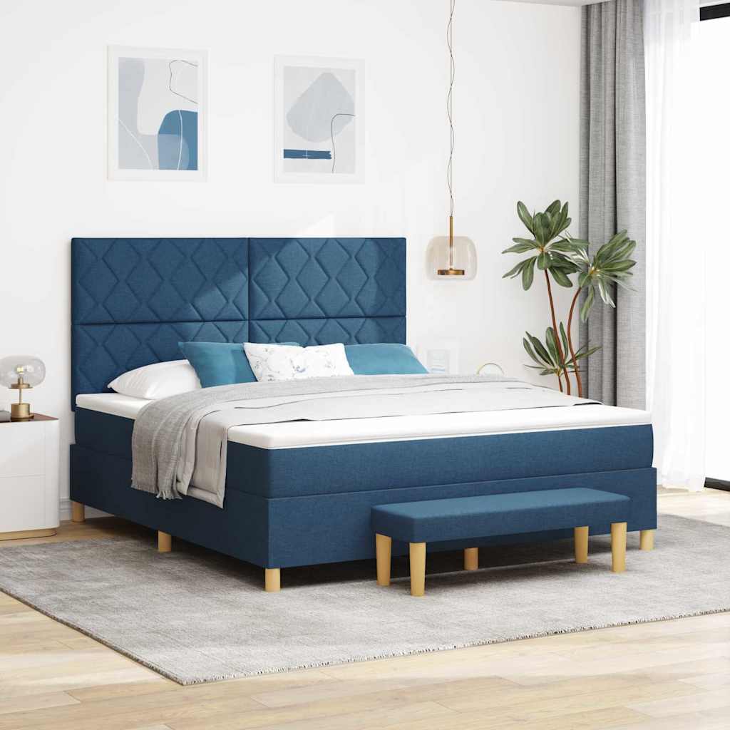 Box spring seng med madras med hovedgærde Blå 180 x 200 cm Stof