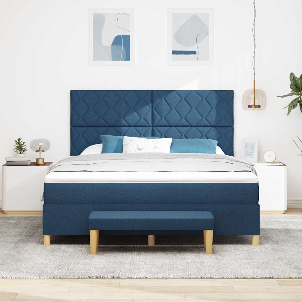 Box spring seng med madras med hovedgærde Blå 180 x 200 cm Stof