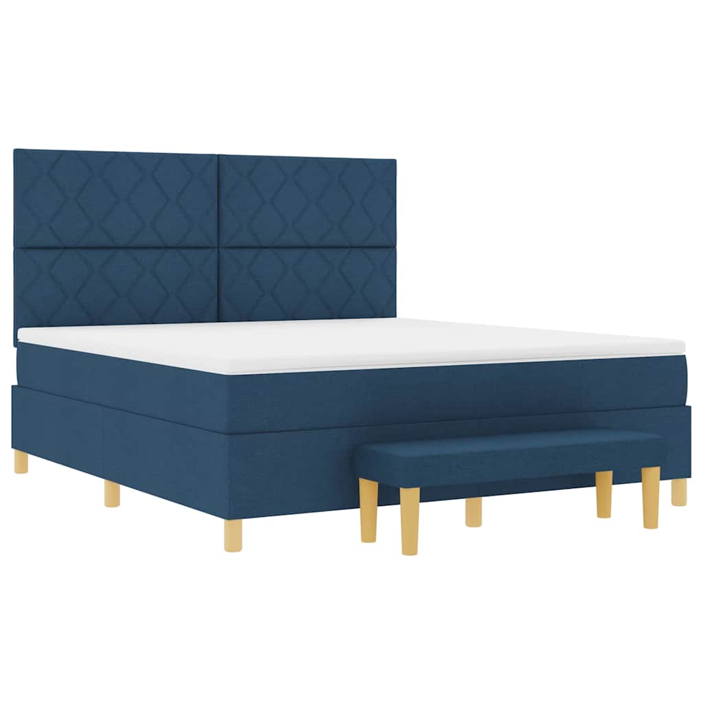 Box spring seng med madras med hovedgærde Blå 180 x 200 cm Stof