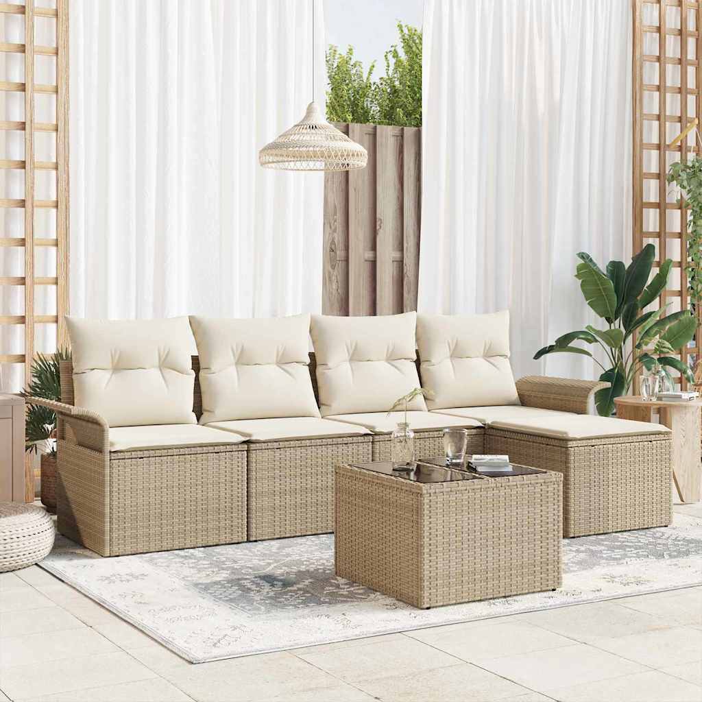 Havesofa Sæt med pude med opbevaring 6 pcs Beige Poly rattan