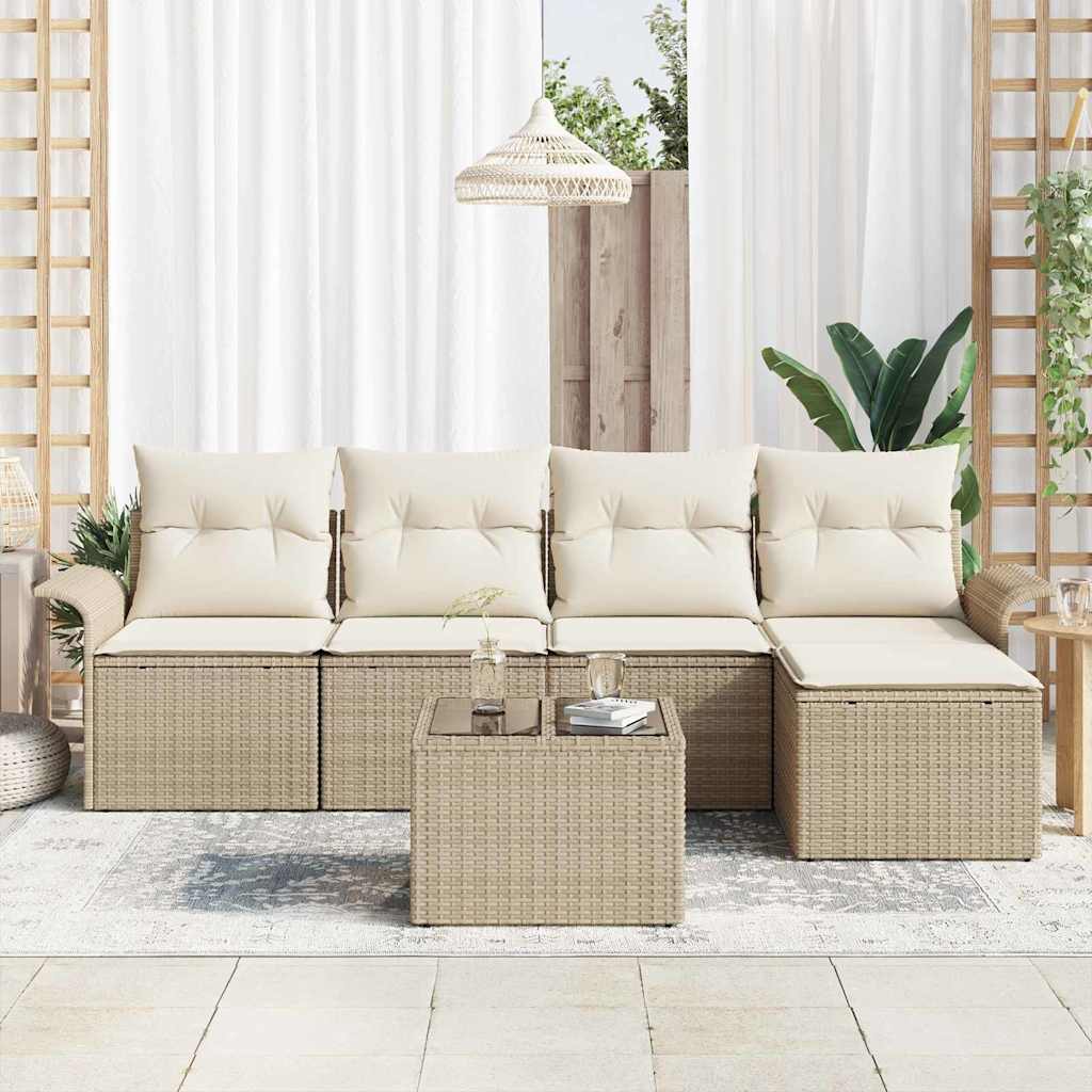 Havesofa Sæt med pude med opbevaring 6 pcs Beige Poly rattan