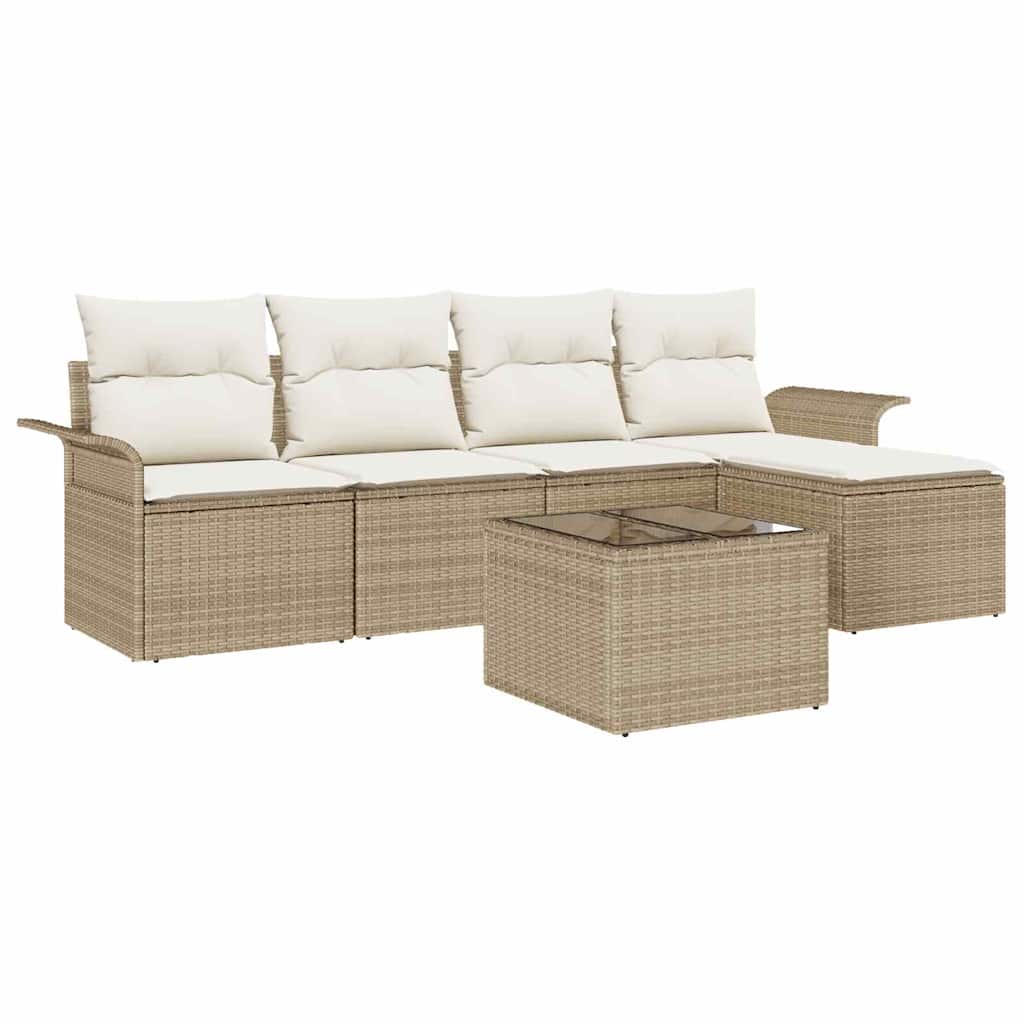 Havesofa Sæt med pude med opbevaring 6 pcs Beige Poly rattan
