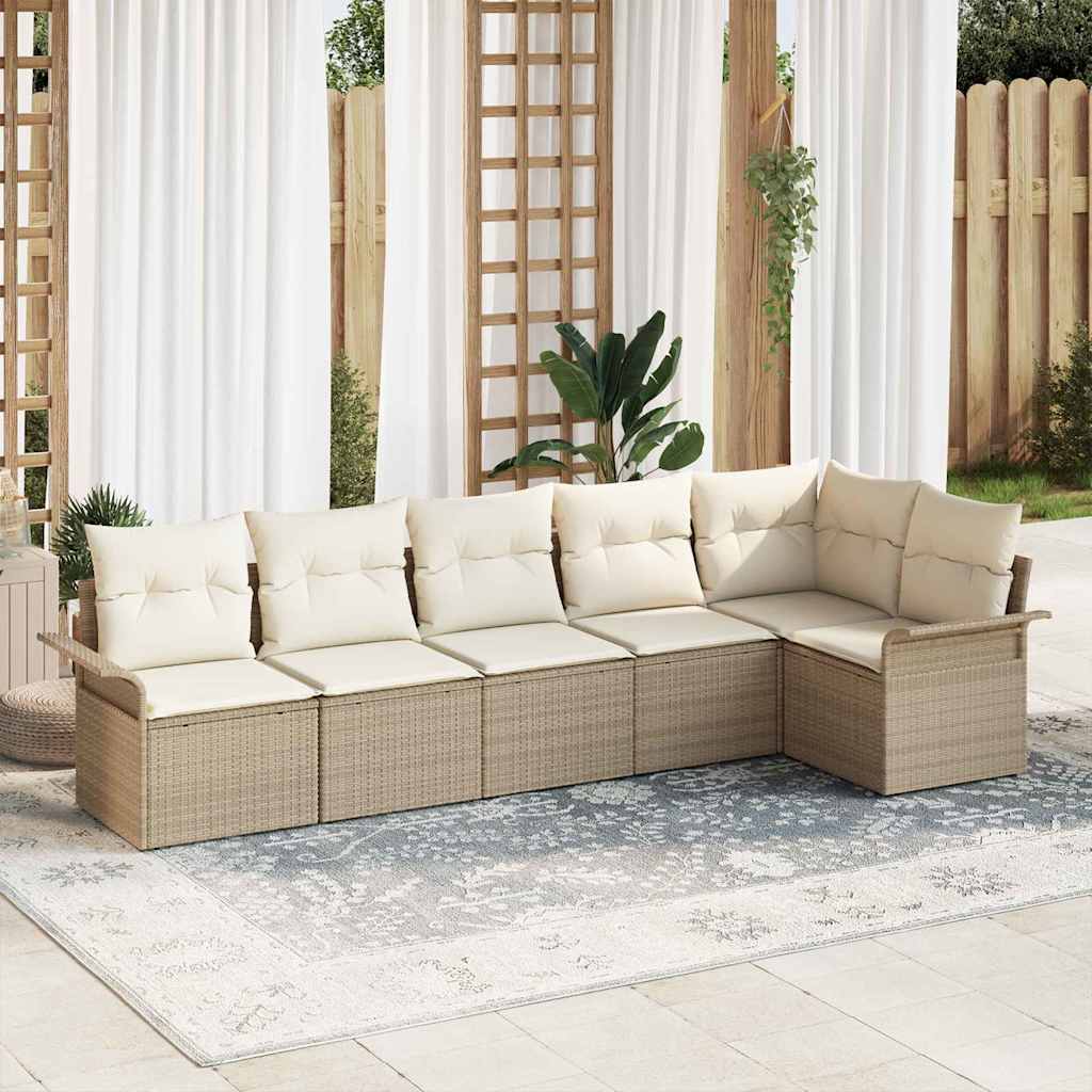 Havesofa Sæt med pude med opbevaring 6 pcs Beige Poly rattan
