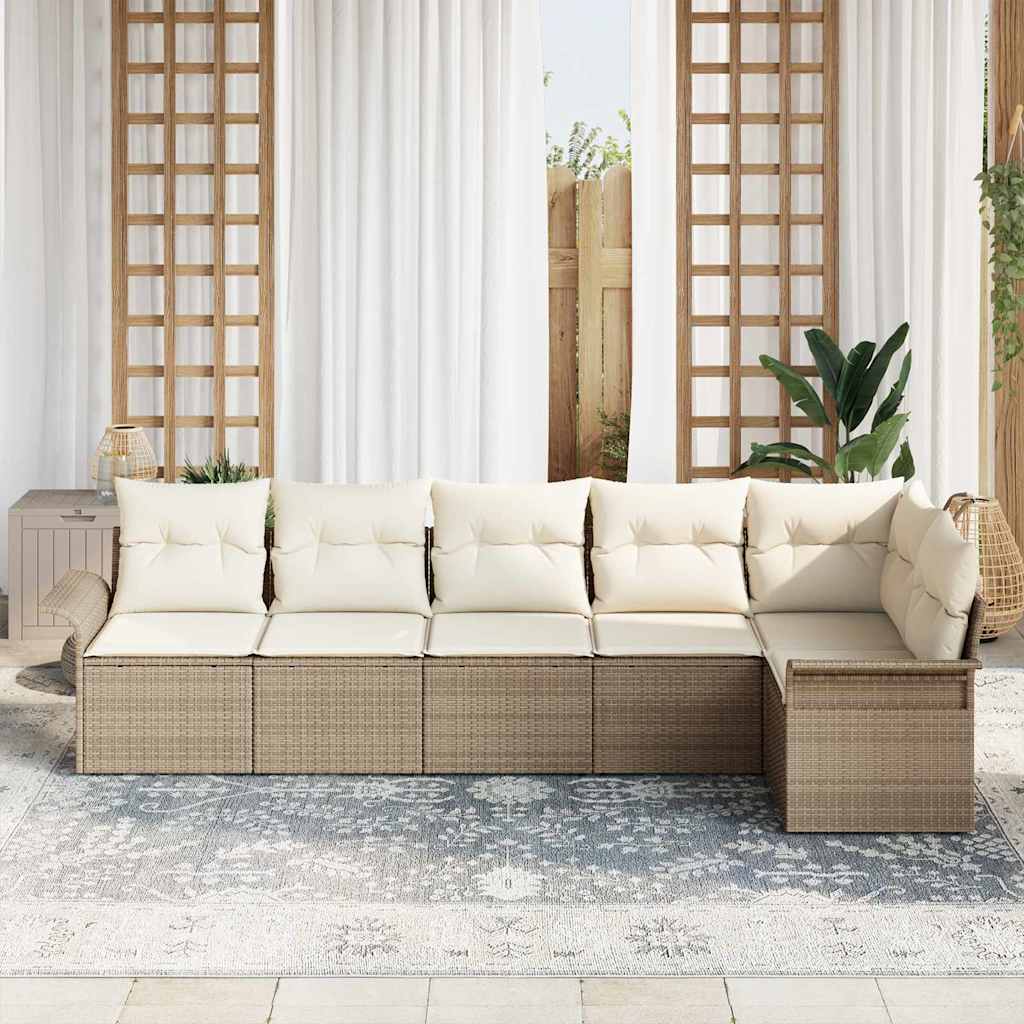 Havesofa Sæt med pude med opbevaring 6 pcs Beige Poly rattan