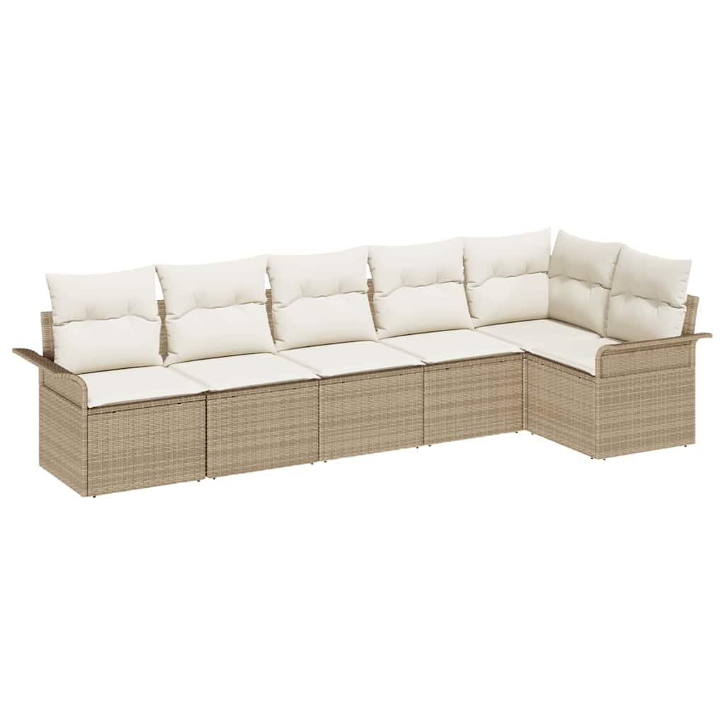 Havesofa Sæt med pude med opbevaring 6 pcs Beige Poly rattan