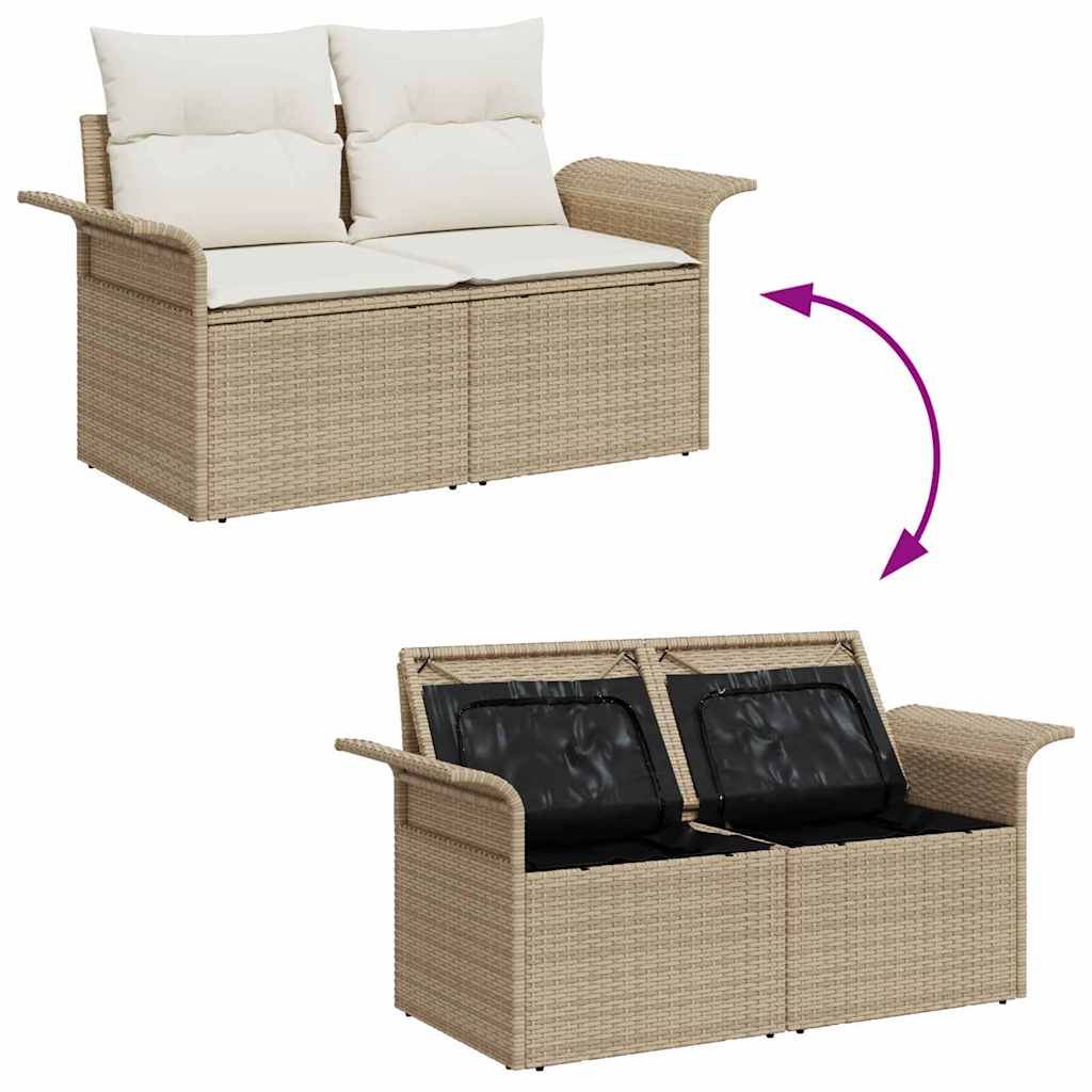 Havesofa Sæt med pude med opbevaring 6 pcs Beige Poly rattan