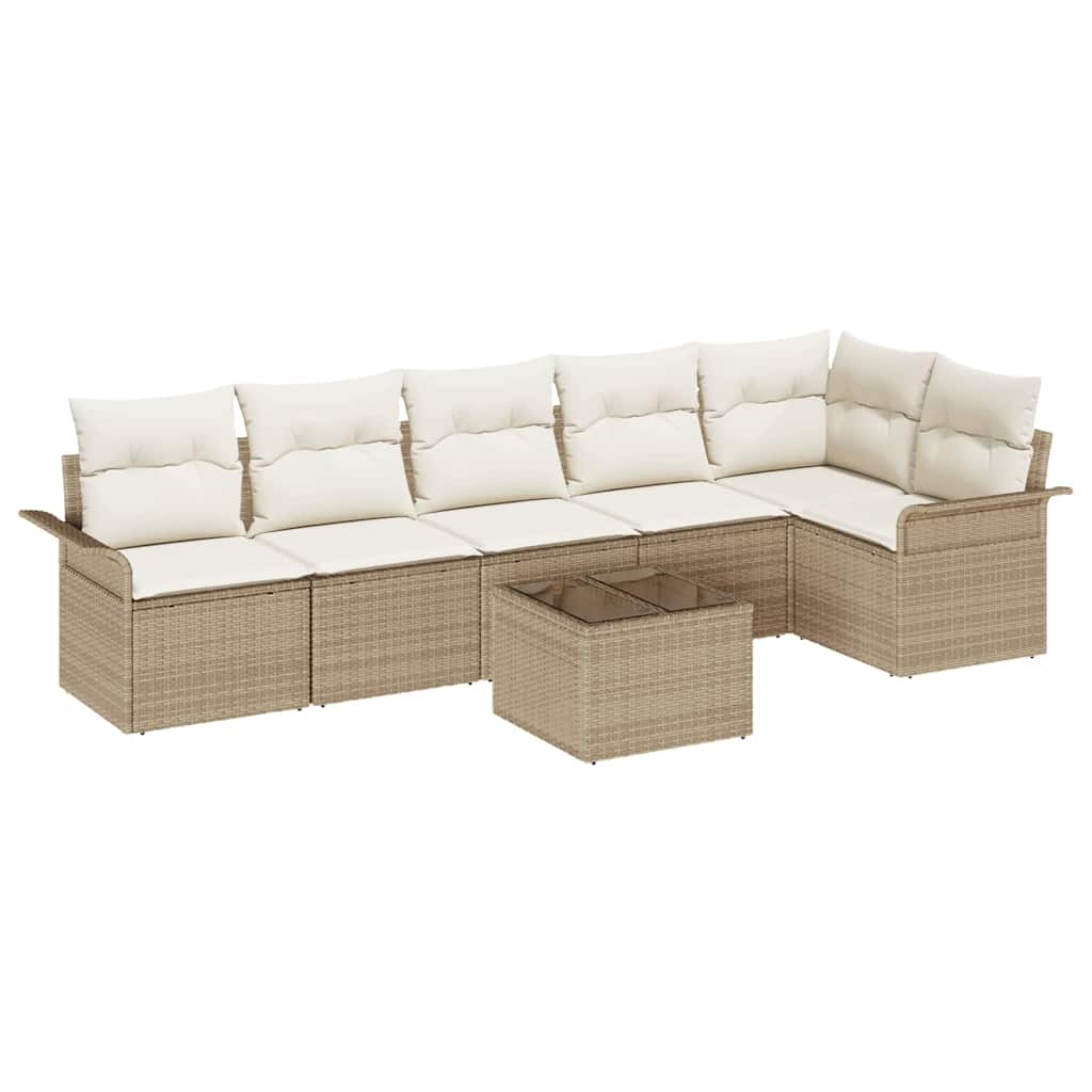 Havesofa Sæt med pude med opbevaring 7 pcs Beige Poly rattan