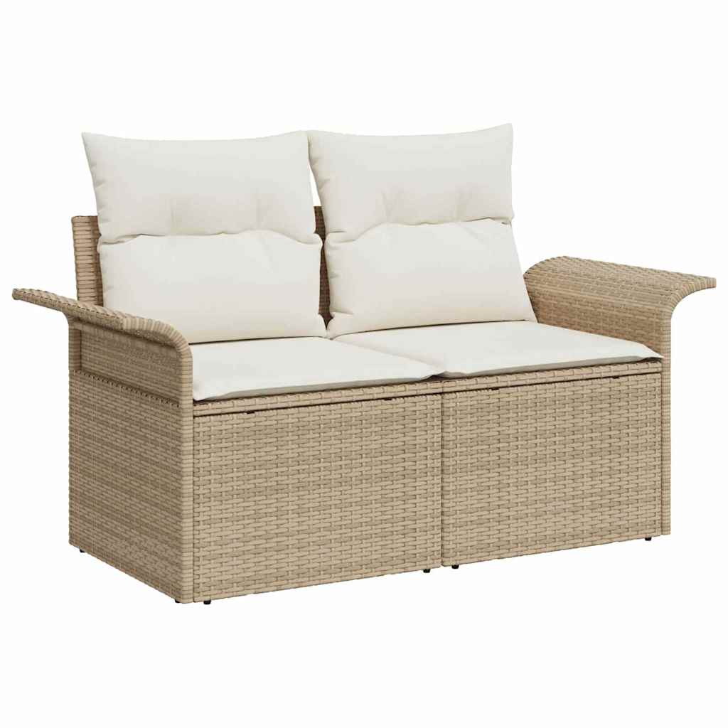 Havesofa Sæt med pude med opbevaring 7 pcs Beige Poly rattan