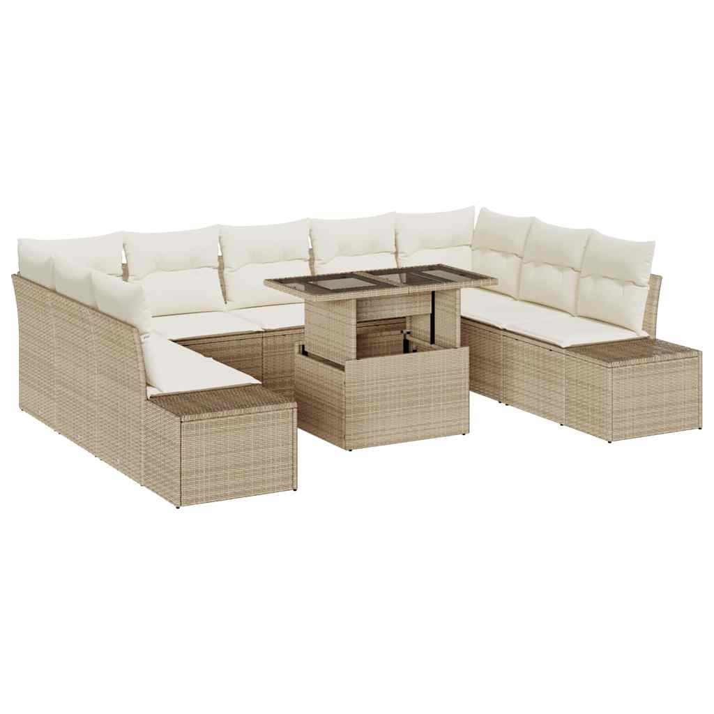 Havesofa Sæt med opbevaring 10 pcs Beige Poly rattan